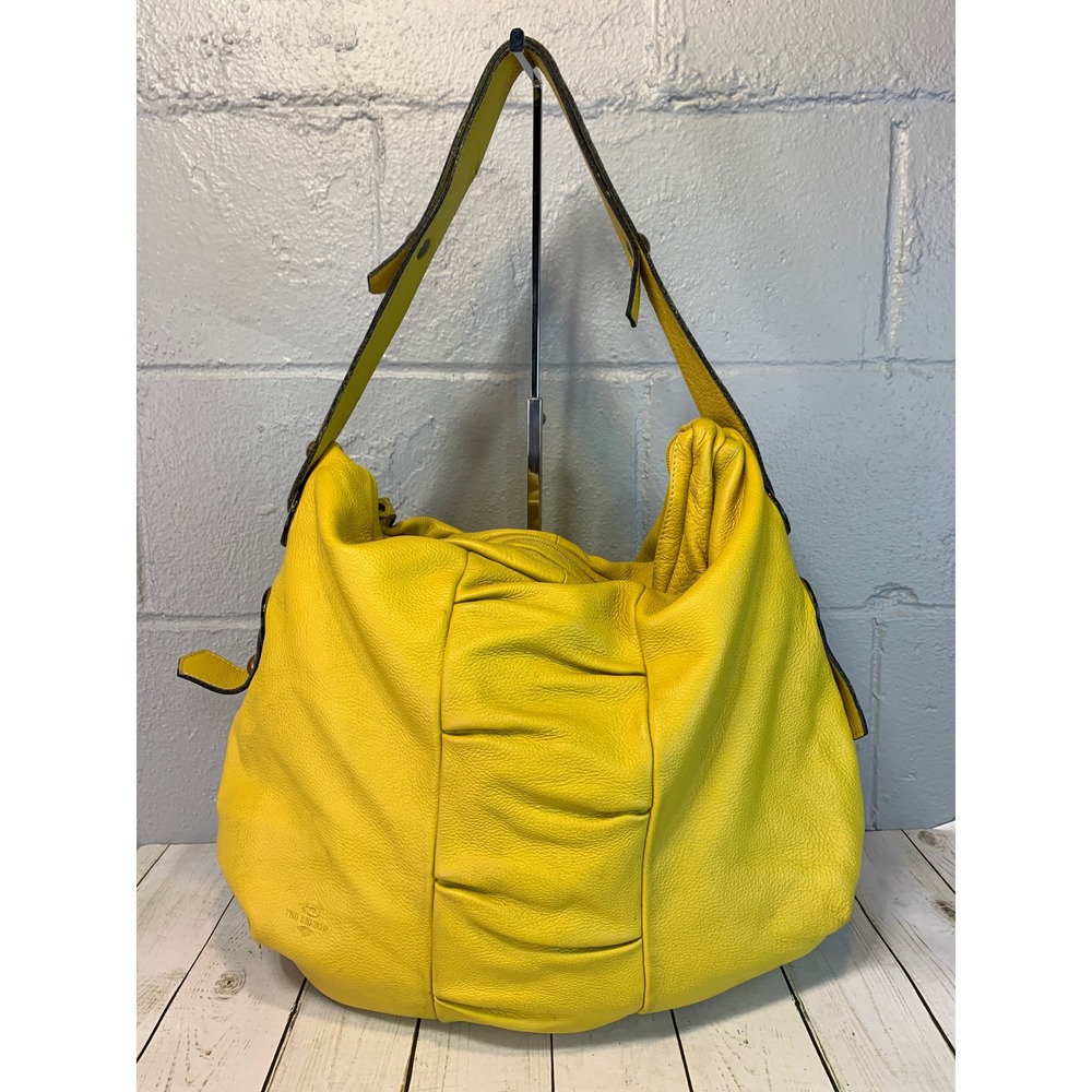 Ted Benson Yellow Pebbled Leather Hobo Shoulder Bag Made in Italy